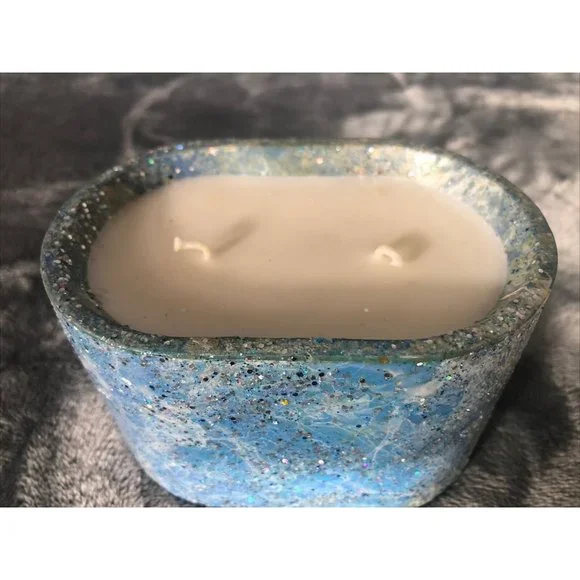 Coconut Soy Blend Candle Hand Poured Handmade Concrete Vessel Flannel Scent - Picture 2 of 2